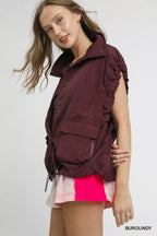 Umgee Drawstring Hem Nylon Vest with Pockets