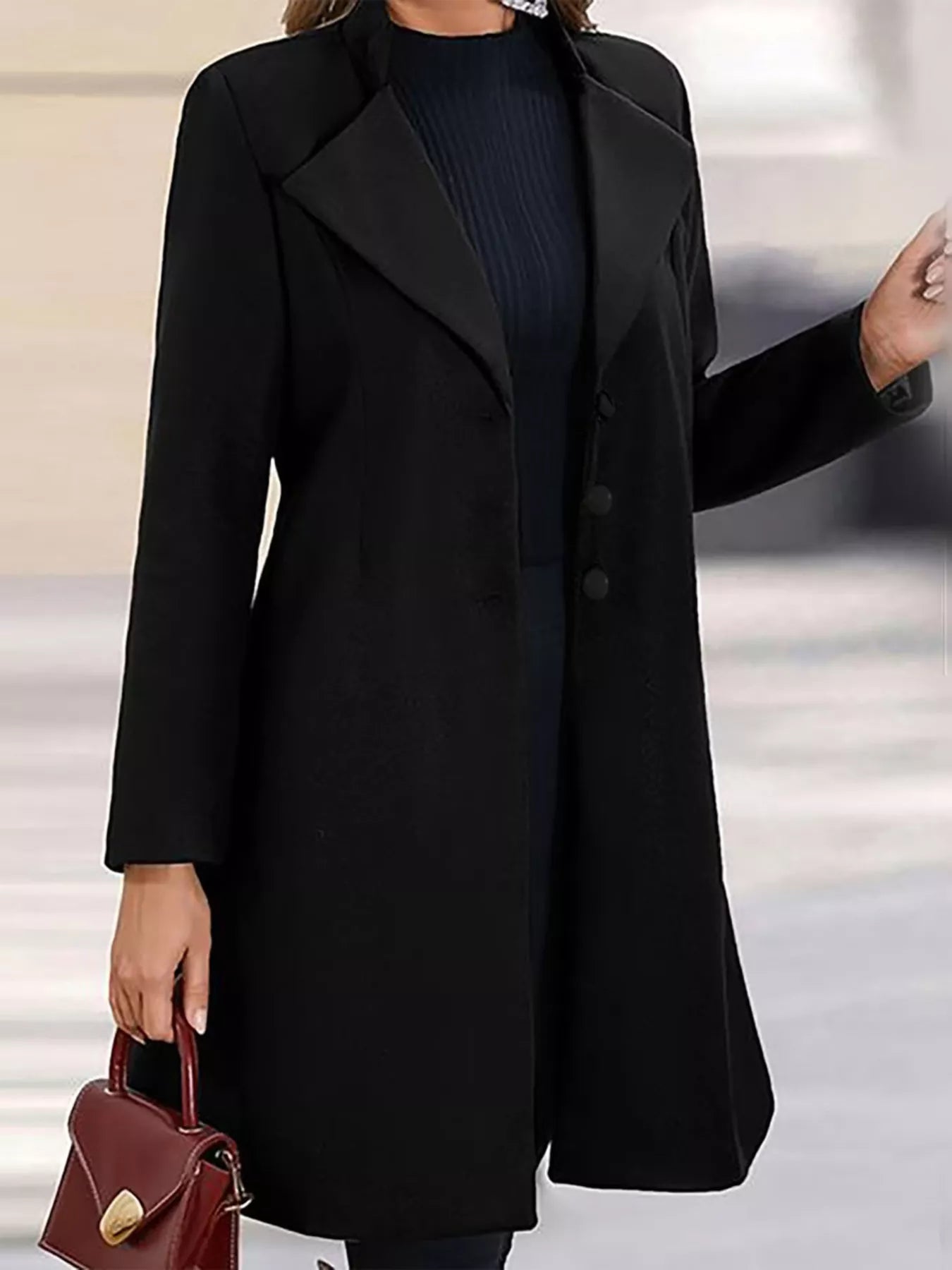 Full Size Single-Breasted Long Sleeve Overcoat Plus Size