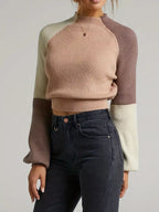 Color Block Mock Neck Sweater
