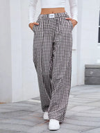 Plaid Wide Leg Casual Pants