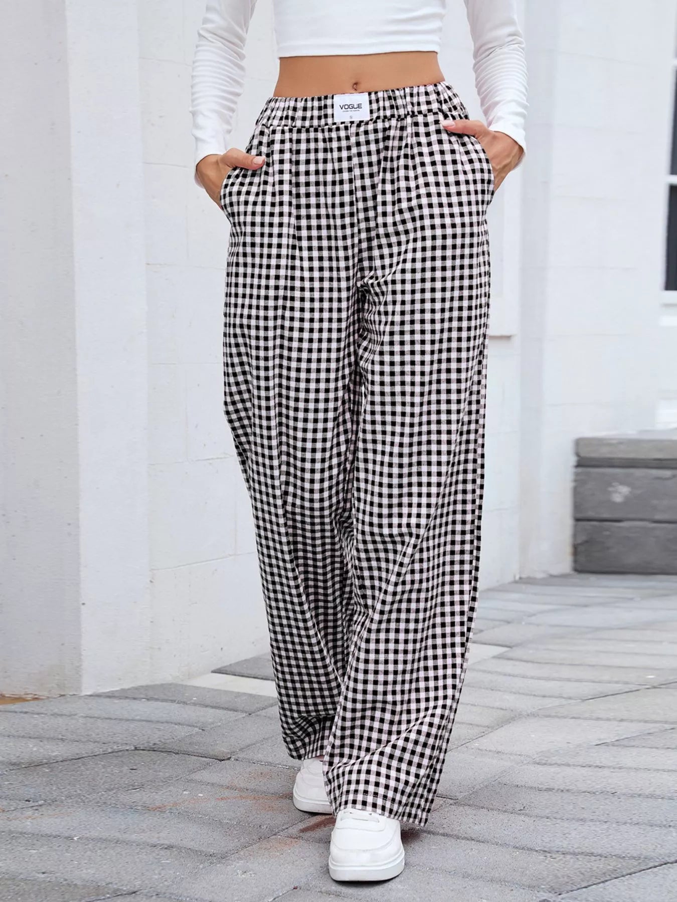 Plaid Wide Leg Casual Pants