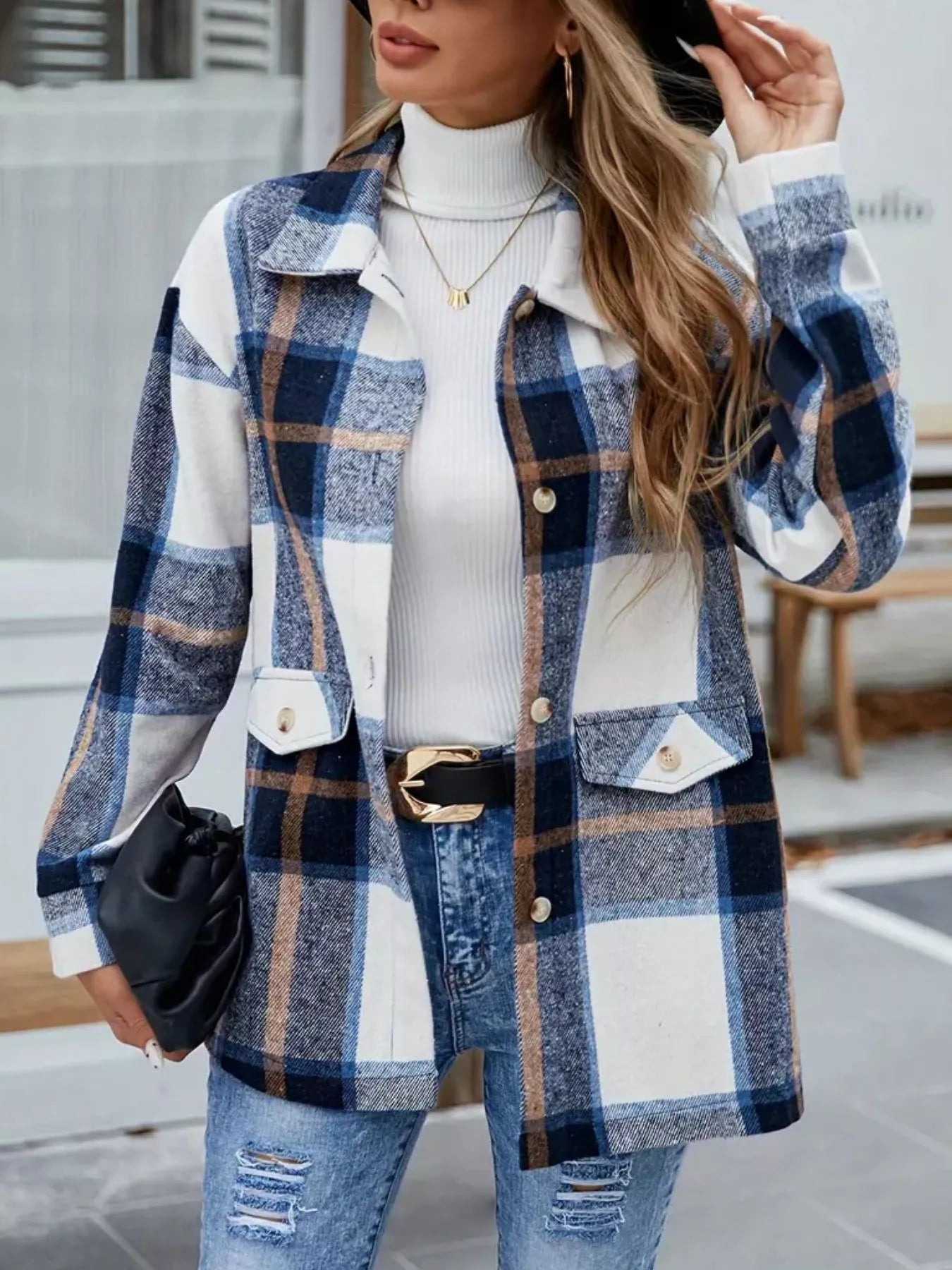 Plaid Button-Up Long Sleeve Shacket