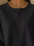 Full Size Casual Waffle Knit Button Detail Pullover Plus Size