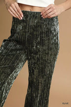 Umgee Velvet Pleated Wide Leg Pants