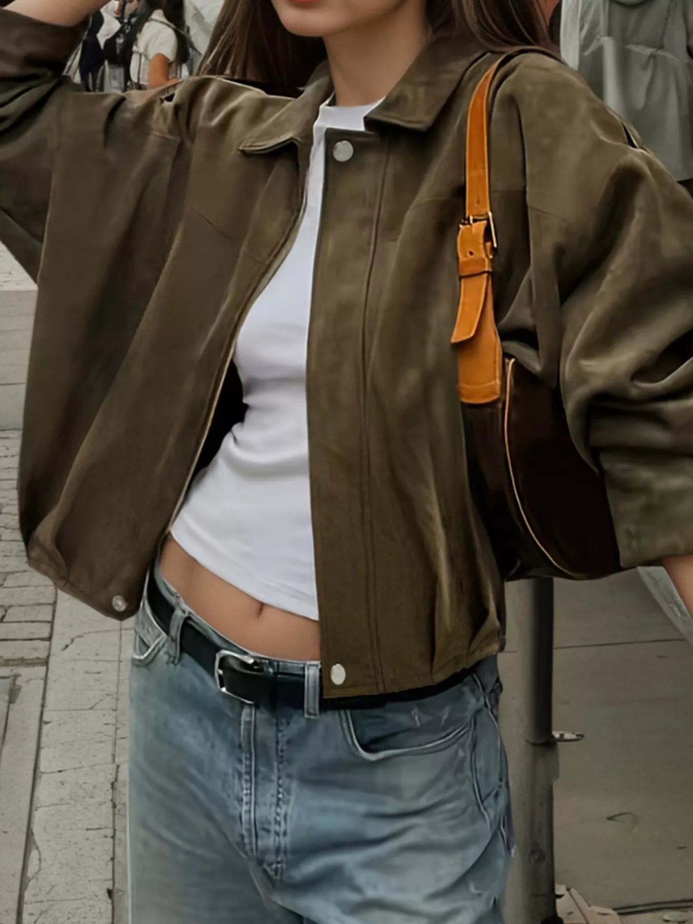 Suede Cropped Bomber Jacket