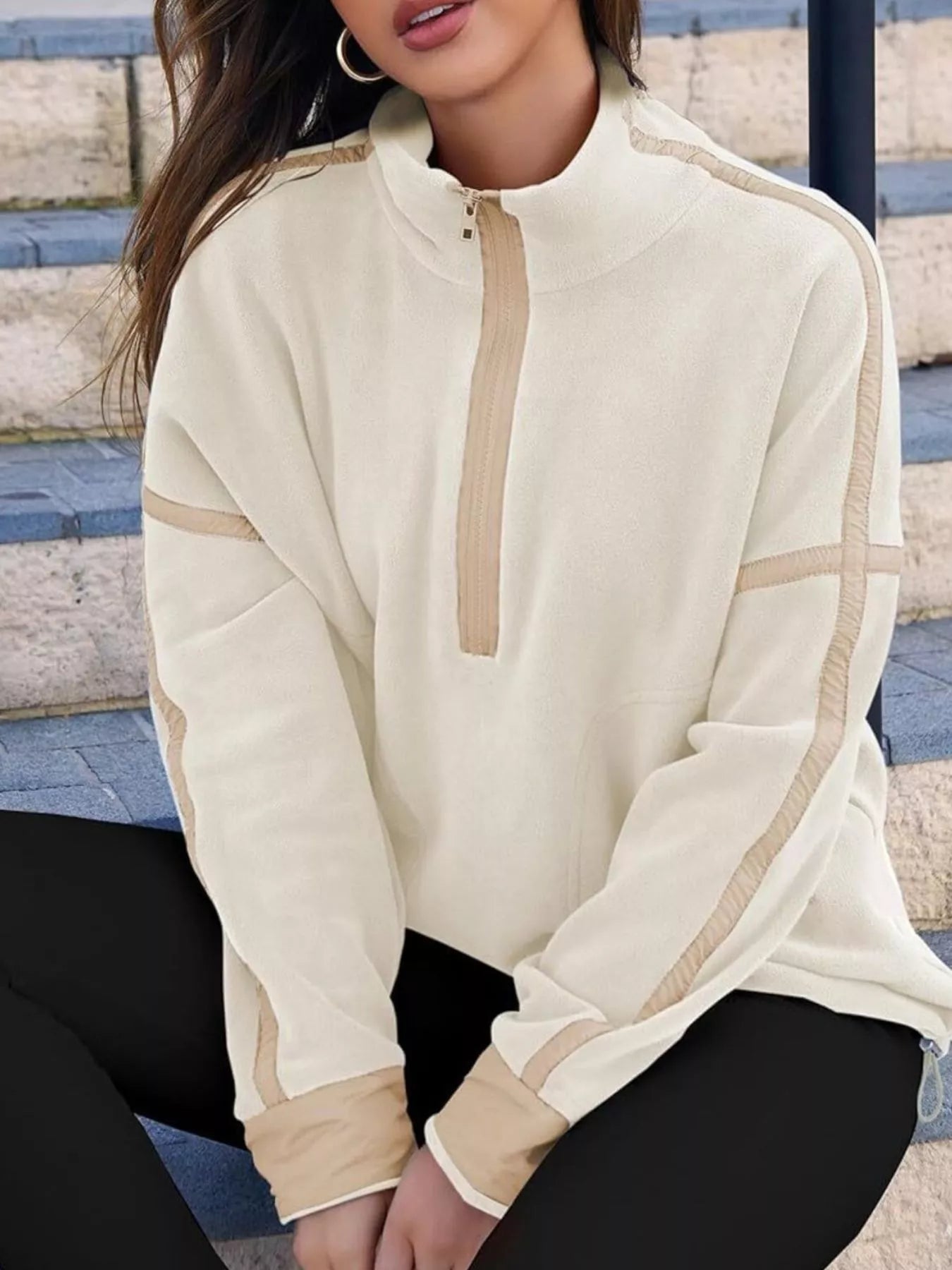 Half Zip Dropped Shoulder Sweatshirt