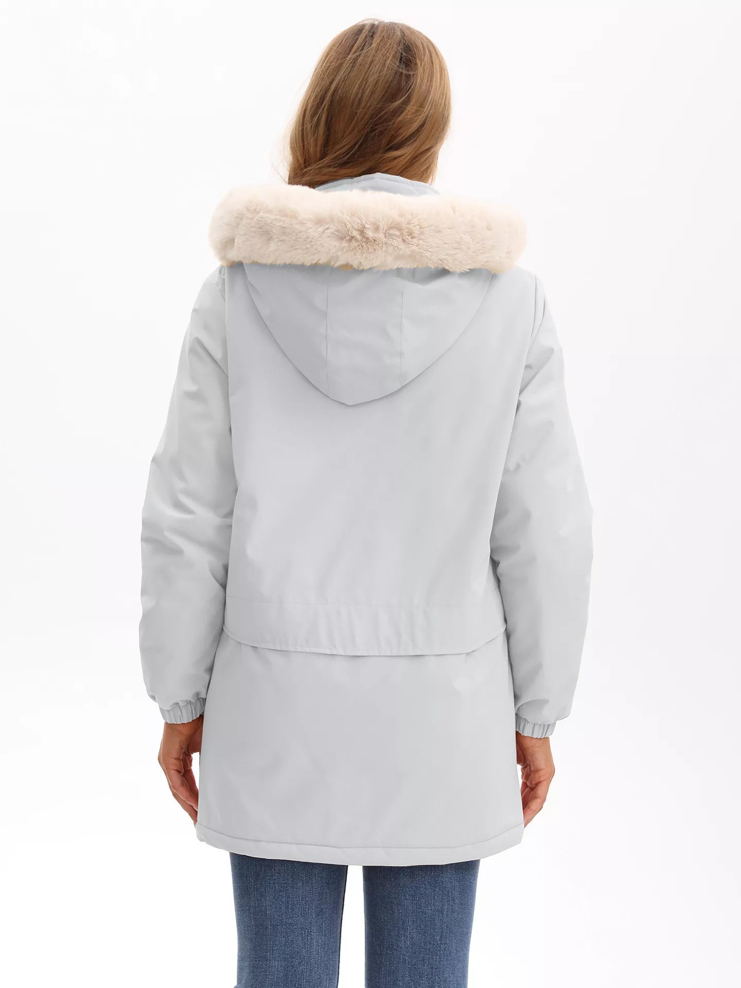 Full Size Fur Hooded Warm Winter Parka Outerwear Plus Size