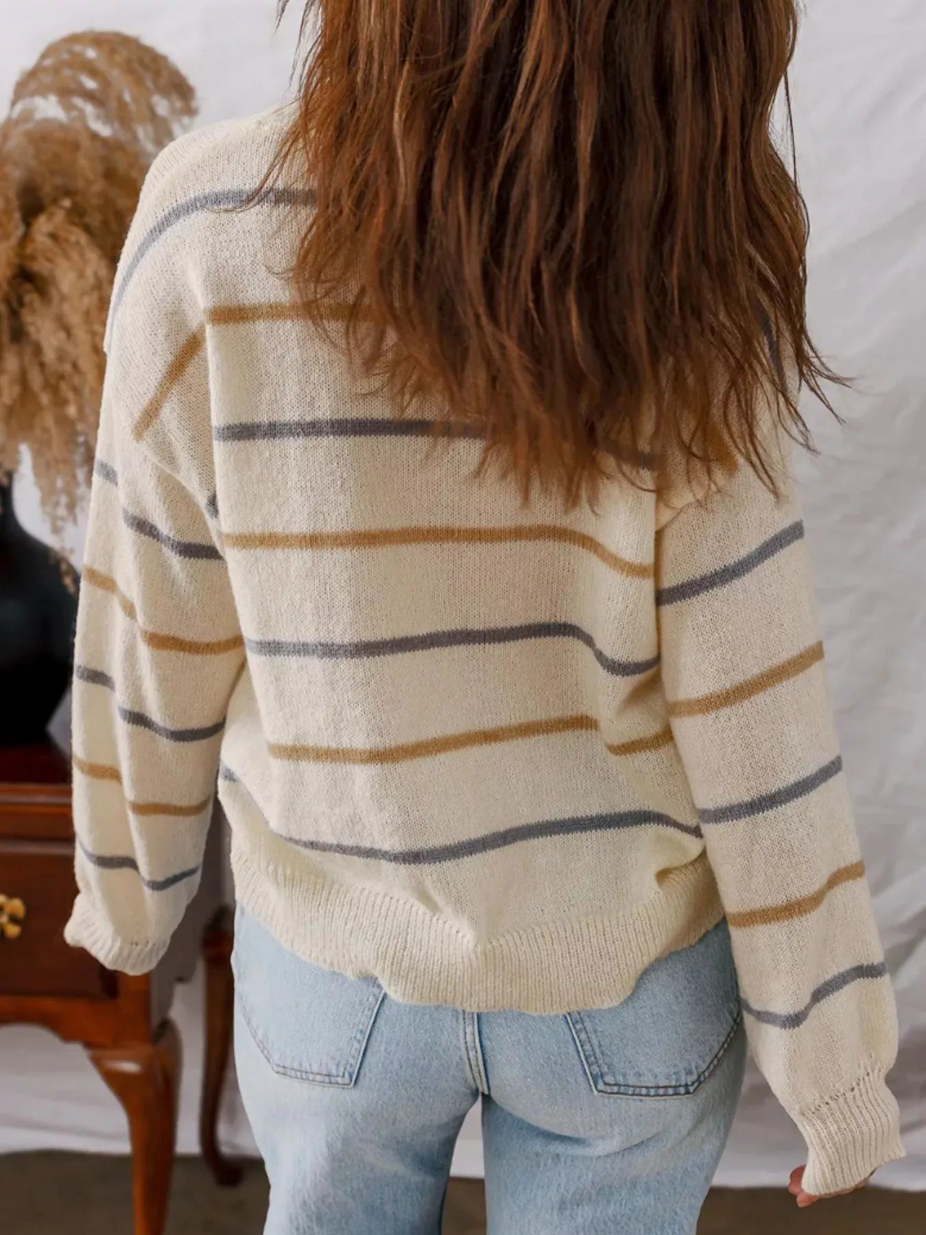 Striped Knit Round Neck Sweater