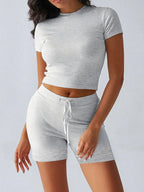 Round Neck Short Sleeve Top and Shorts Set