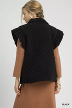 Umgee Corduroy Quilted Ruffle Sleeve Vest