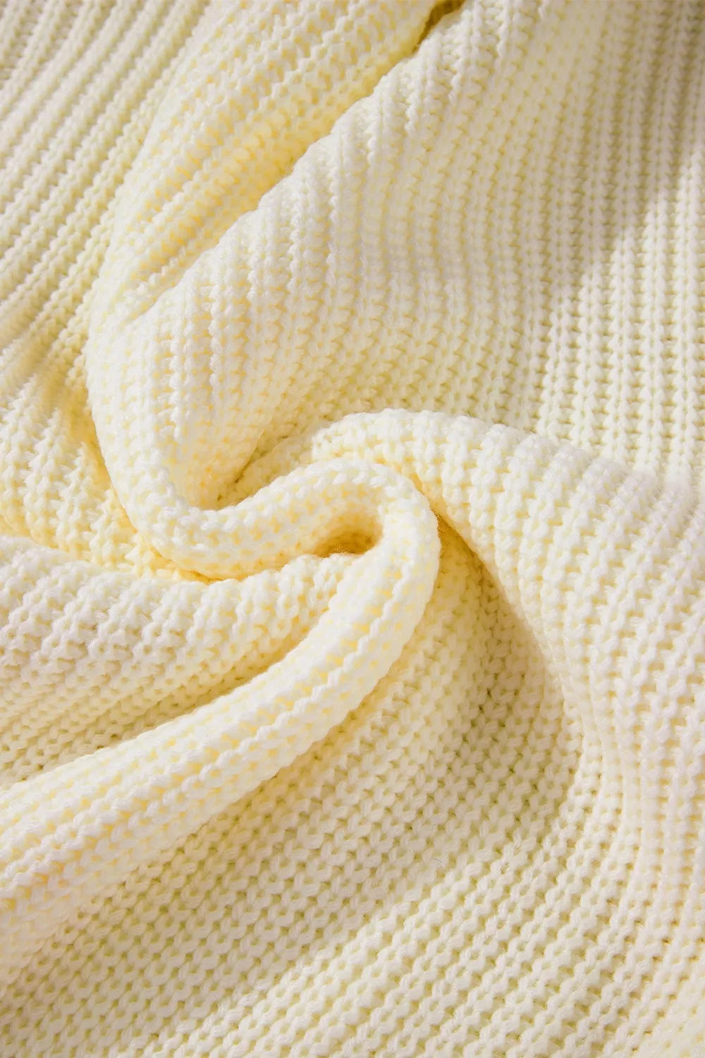 Cable Knit Pumpkin Raw Hem V Neck Loose Sweater