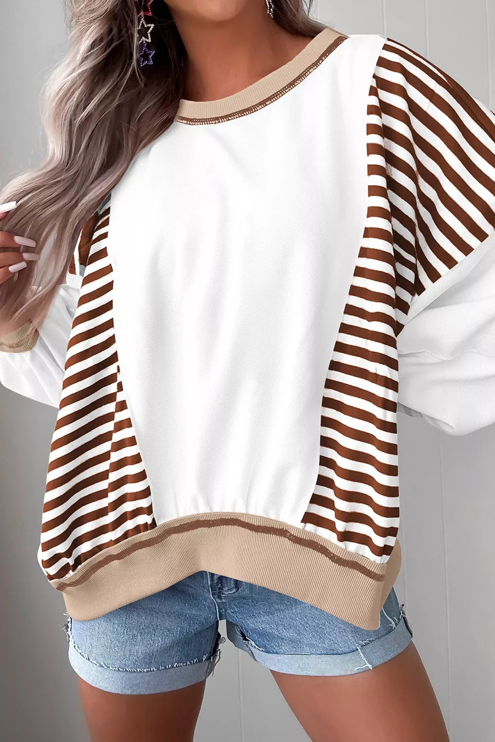 Stripe Colorblock Patchwork Contrast Stitching Sweatshirt