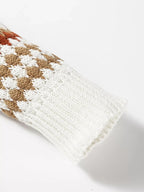 Stripe Eyelet Patterned Drop Shoulder Sweater