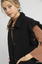 Umgee Corduroy Quilted Ruffle Sleeve Vest