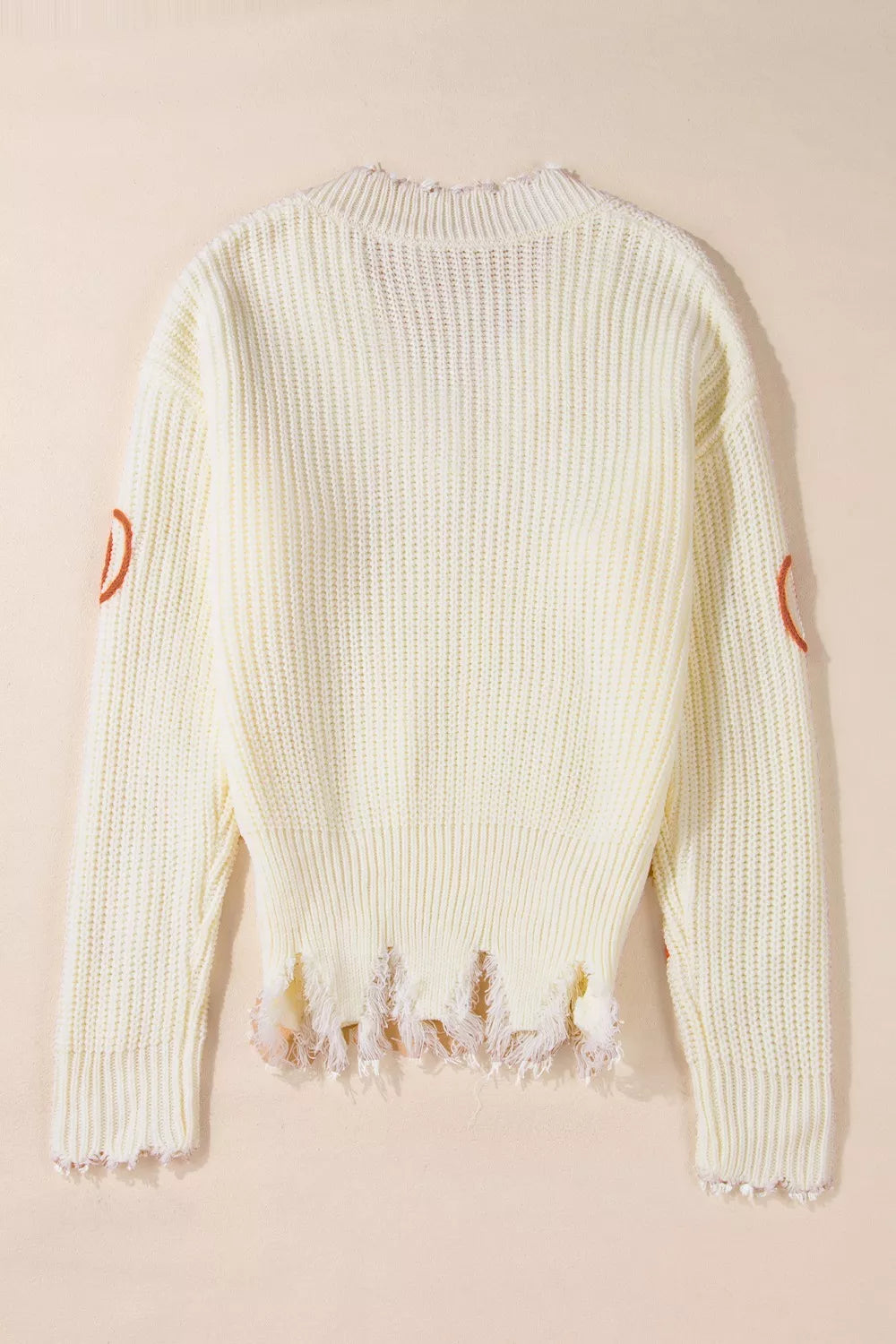 Cable Knit Pumpkin Raw Hem V Neck Loose Sweater