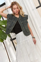 ADORA Sleeveless Button Down Denim Jacket