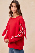 BiBi Bow Detail Sleeves Fleece Sweatshirt
