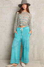 POL Elastic Waistband Wide Leg Pants with Drawstring