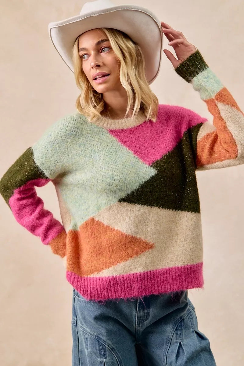 BiBi Multi Color Block Sweater Top