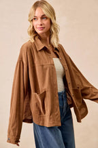 BiBi Corduroy Relaxed Fit Shacket with Back Pleat