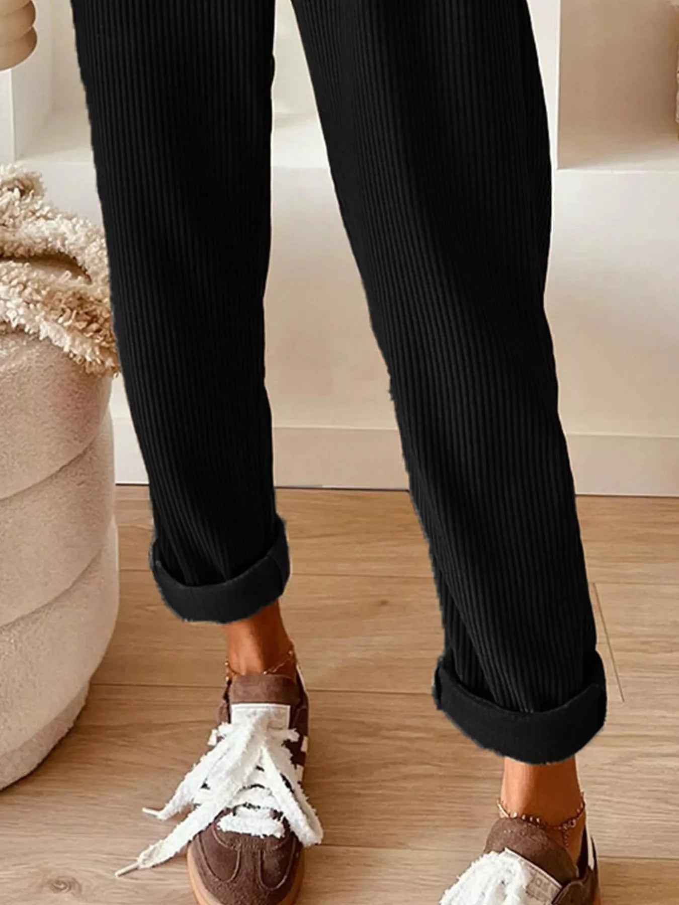 Casual Corduroy Drawstring Waist Pants