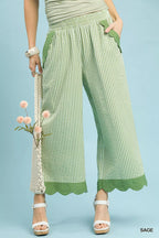 Umgee Stripe Scallop Hem Wide Leg Pants