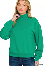 Zenana Scuba Half Zip Pullover Sweatshirt