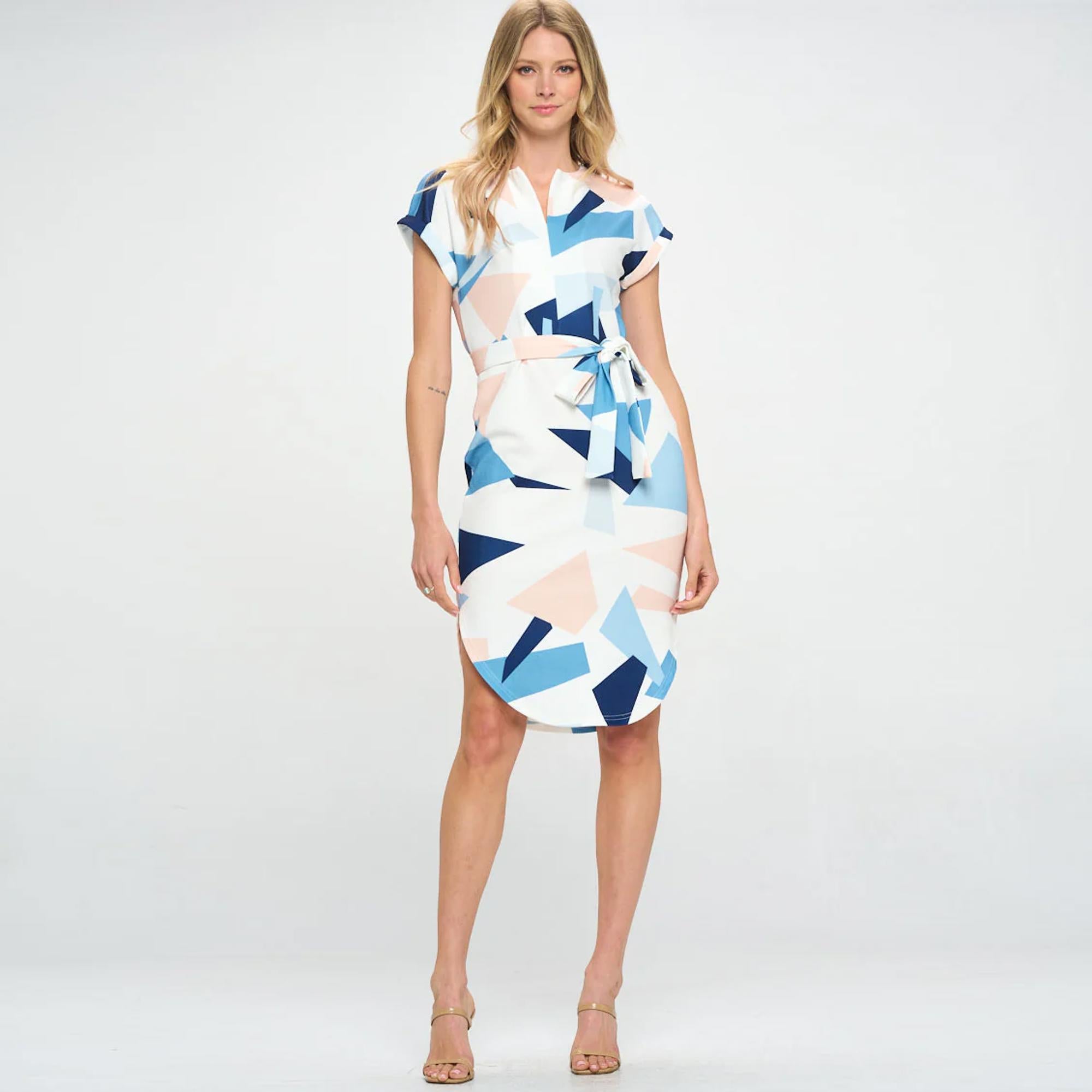 Love Kuza Sleek Geo Print Waist Tie Dress
