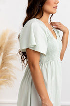 Laurel Smocked Midi Dress Floral with Flutter Sleeves