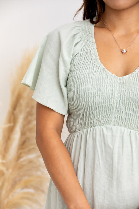 Laurel Smocked Midi Dress Floral with Flutter Sleeves