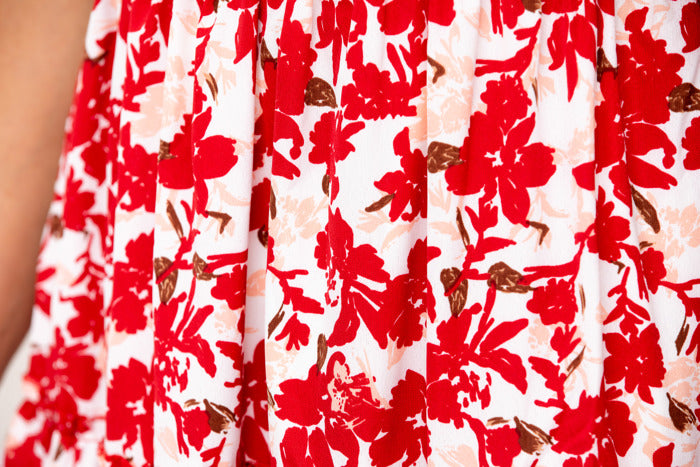 Elaine Red Floral Smocked Dress – Puff Sleeve Tiered Mini