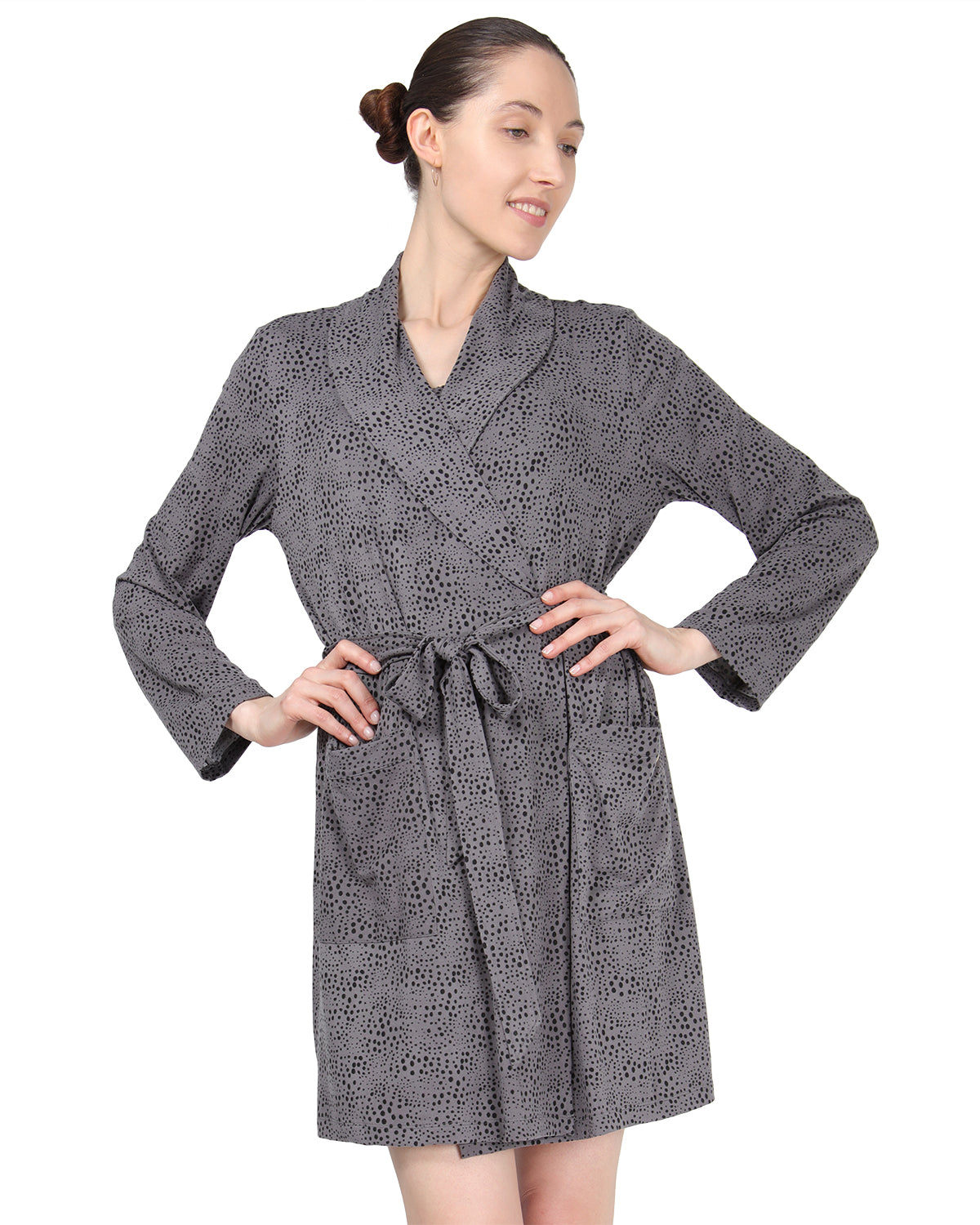 Women's Shawl Collar Long Sleeve Robe with Front Pockets
