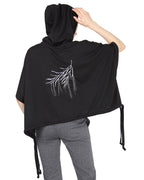 Women's Hooded Cotton Blend Cape with Tie Detail and Embroidery