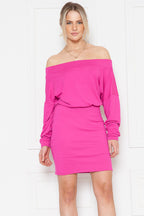 SOLID OFF-SHOULDER BLOUSON DRESS