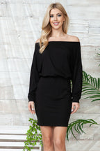 SOLID OFF-SHOULDER BLOUSON DRESS
