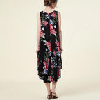 SALE! Last Piece - Size S - only -Love Kuza Made in USA - Black Floral Drop-Waist Dress