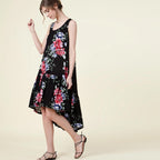 SALE! Last Piece - Size S - only -Love Kuza Made in USA - Black Floral Drop-Waist Dress