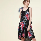 SALE! Last Piece - Size S - only -Love Kuza Made in USA - Black Floral Drop-Waist Dress