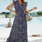 Love Kuza Ruffled Cap Sleeves Surplice Maxi Dress