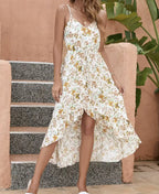 Elegant Floral Midi Dress with Adjustable Straps