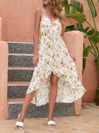 Elegant Floral Midi Dress with Adjustable Straps