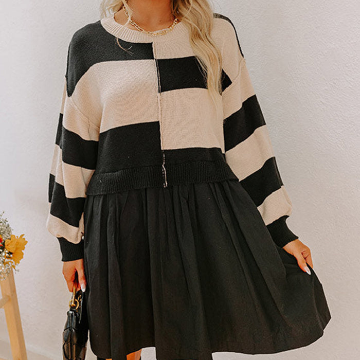HIDDEN GEMS | Stripe Patchwork Sweater Mini Dress