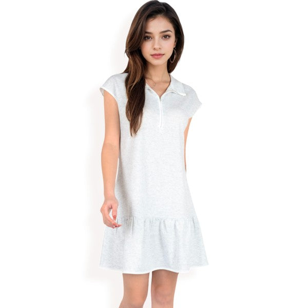 Women's Zip-Up Collared Dress with Ruffle Hem