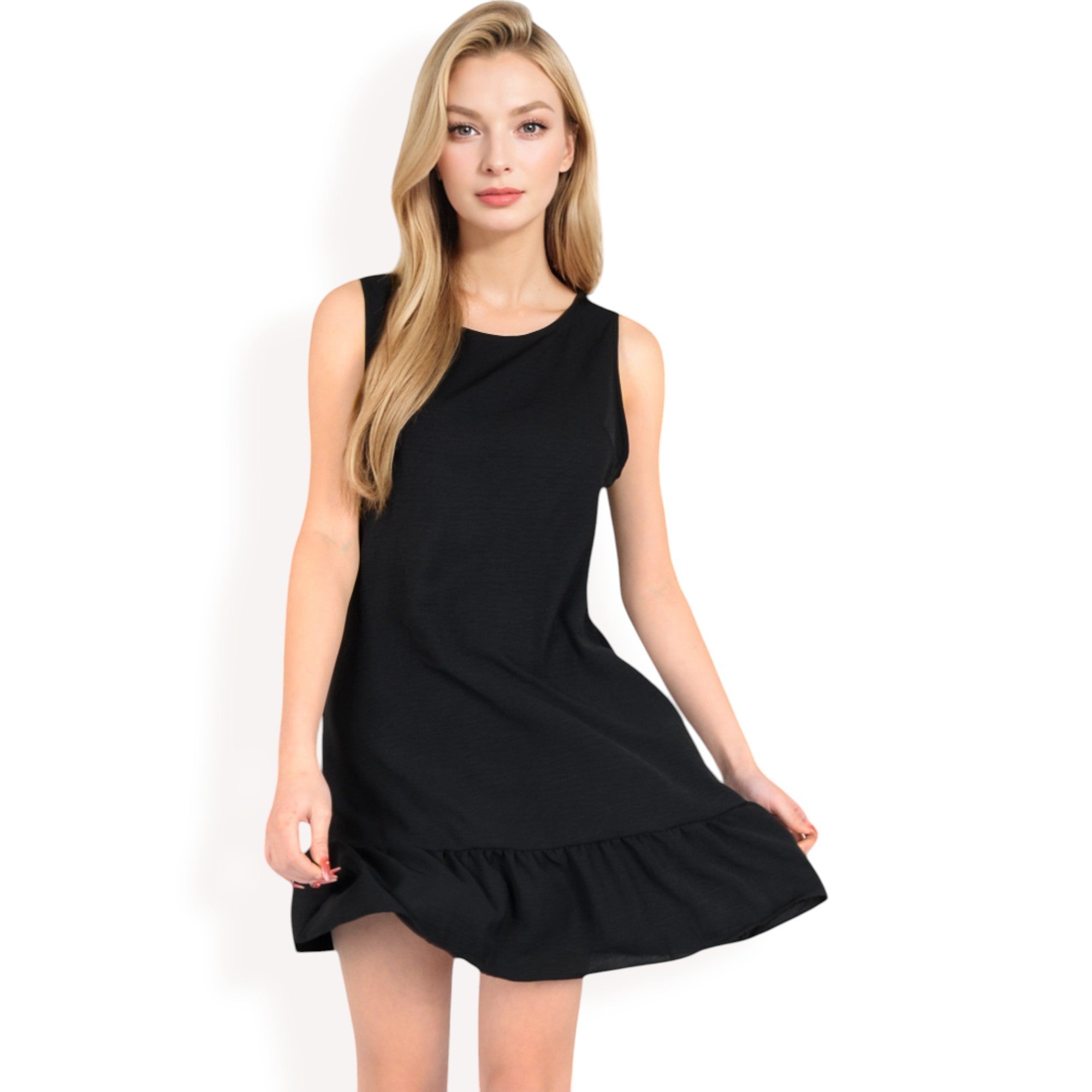 Women's Sleeveless Ruffle Hem Textured Shift Dress