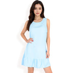 Women's Sleeveless Ruffle Hem Textured Shift Dress