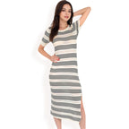 Women's Striped Knit Midi Dress with Side Slit