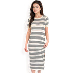 Women's Striped Knit Midi Dress with Side Slit