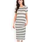 Women's Striped Knit Midi Dress with Side Slit