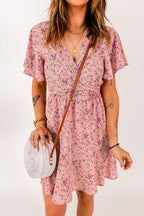 Pink Floral Tie Front Mini Dress