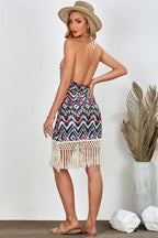 Aztec Halter Neck Sleeveless Tasseled Dress